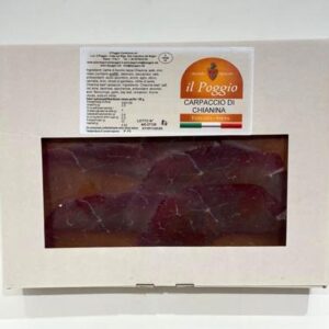 Carpaccio di bovino razza Chianina Marinato
Pre-Affettato in Confezione in Box da 100 gr.